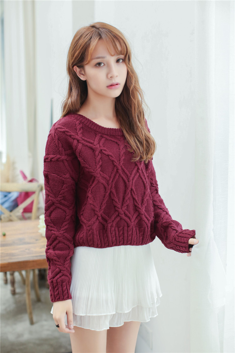 实拍2015秋冬韩国代购百搭麻花纹套头针织毛衣女 3936