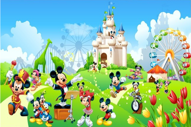 迪士尼米老鼠游乐园壁画卡通儿童房主题背景墙幼儿园无纺布壁纸