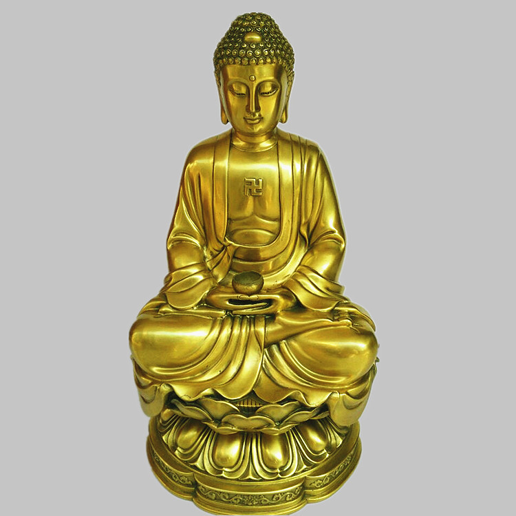 祥狮纯铜坐莲花释迦牟尼佛 如来佛祖铜佛像工艺品家居摆件