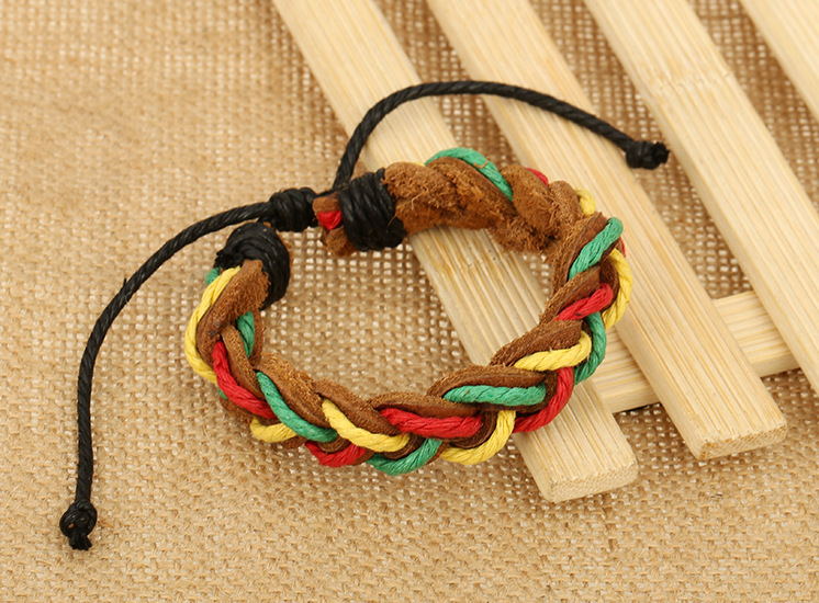 混批手工皮绳手链 真皮手链 彩色麻绳编织手链 复古牛皮编织手链