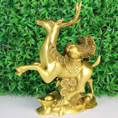 宇卓铜器 纯铜鹿 黄铜鹿 背白菜鹿 踩元宝鹿 工艺品 摆件