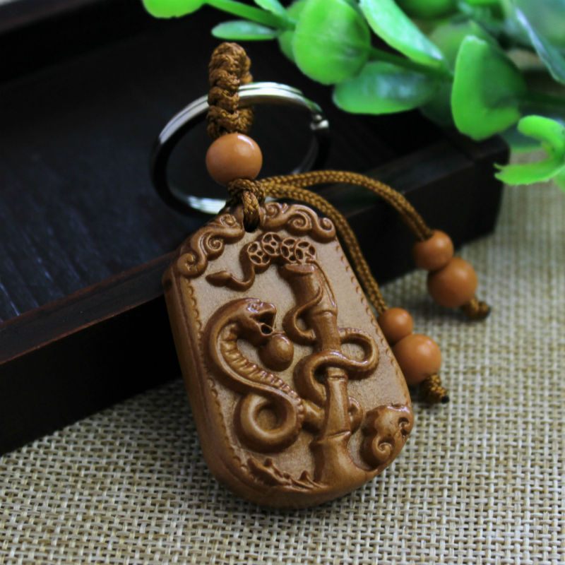 木质生肖蛇 钥匙链配饰桃木钥匙扣挂件礼品赠送 可棉服雕刻logo