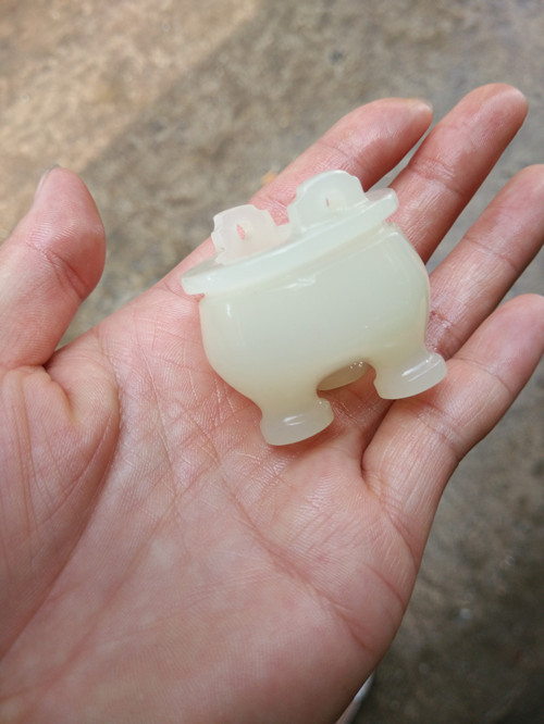 厂家直销阿富汗白玉手把件玉鼎青白玉小鼎手玩件白玉鼎鼎天立地
