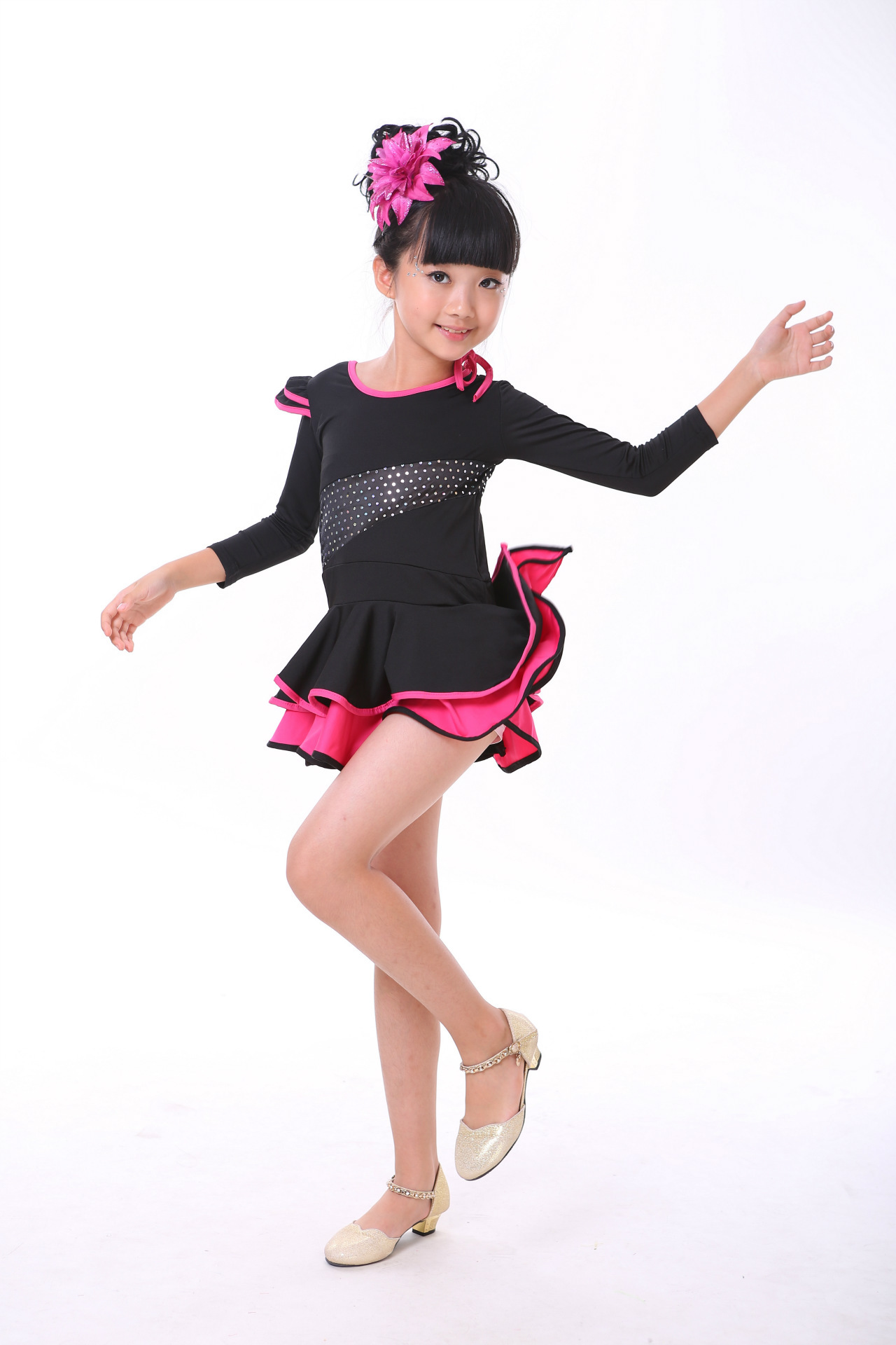 新品春秋儿童舞蹈练功裙长袖少儿表演服女童拉丁舞演出服一件代发