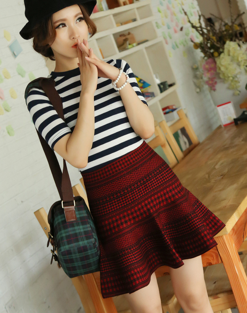 爆款秋冬短裙格子伞裙针织高腰弹力新款半身裙打底半裙特价批发