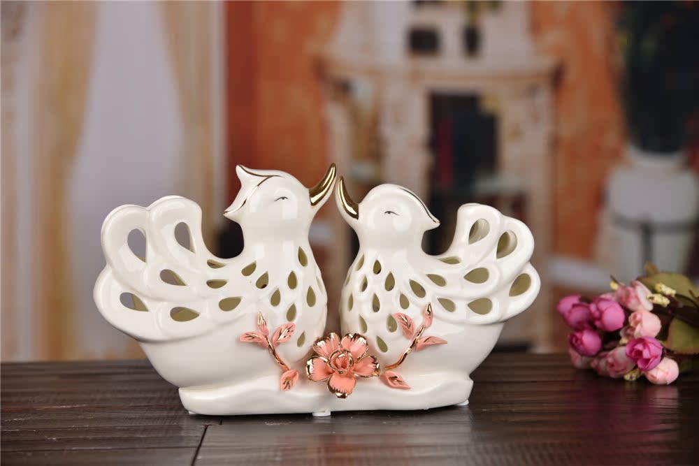现代简约礼品 陶瓷工艺品 家居装饰摆件 鸳鸳情侣工艺品动物摆件