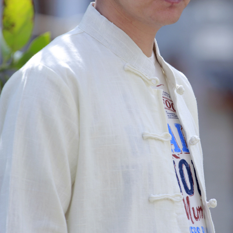 男装新款扎染苎麻中式休闲立领对襟衣盘扣衬衫外套长袖练功服唐装