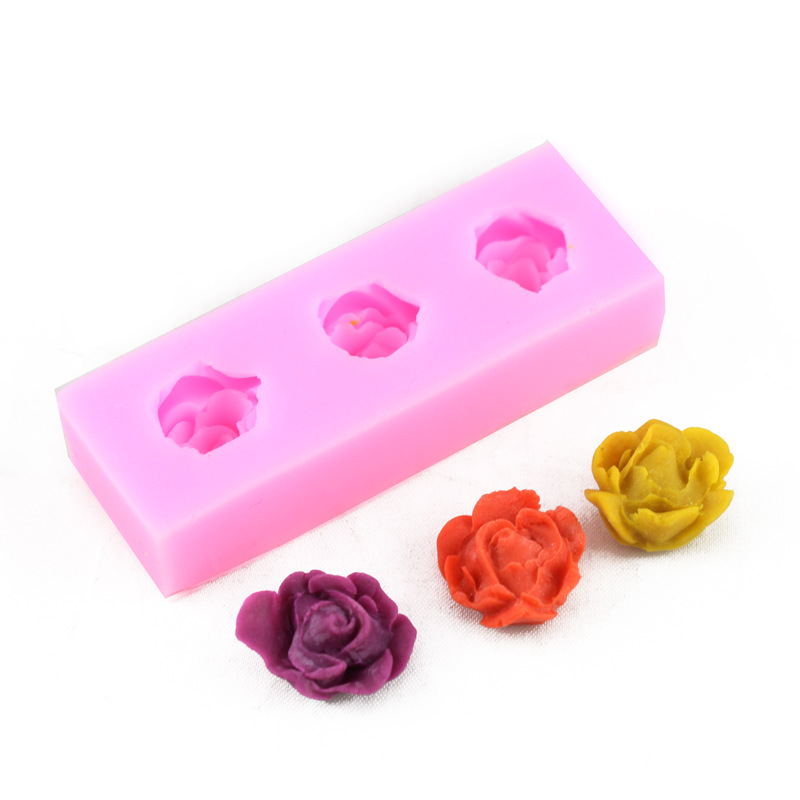 硅胶压花模 翻糖蛋糕模具 蛋糕装饰糖艺模具 3连玫瑰花