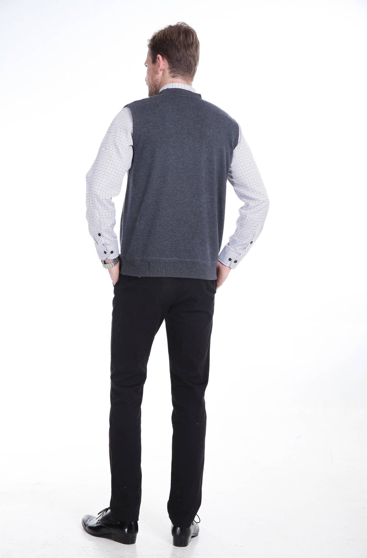 中老年男士v领羊绒背心男式针织开衫加绒加厚休闲 男式毛背心男