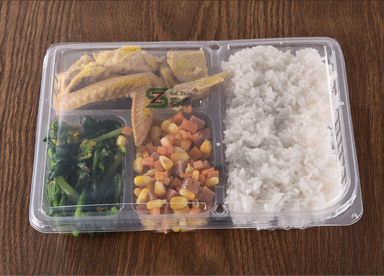 一次性饭盒批发 外卖打包盒 快餐盒 高铁**款 全透明四格.
