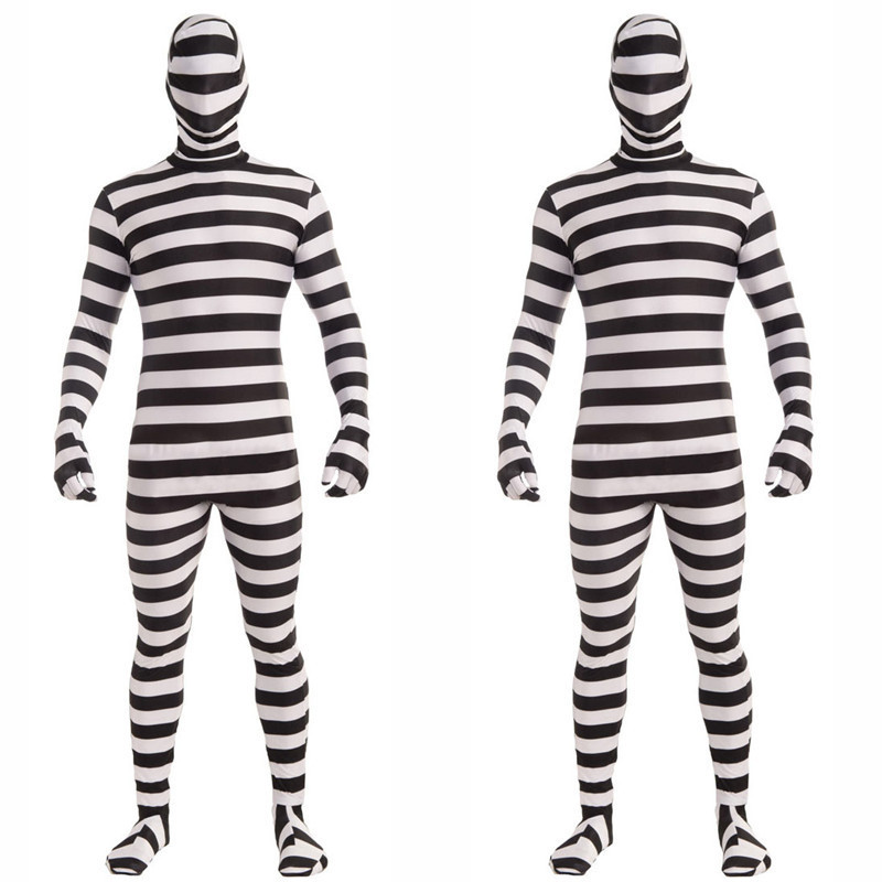新款分码万圣节黑白条纹牢犯服警察装男囚犯服犯人牢犯服装ds演出