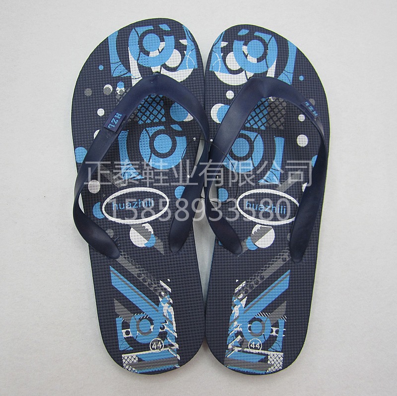 factory customized casual all-match blue men‘s printed beach pe flip-flops customized logo pattern