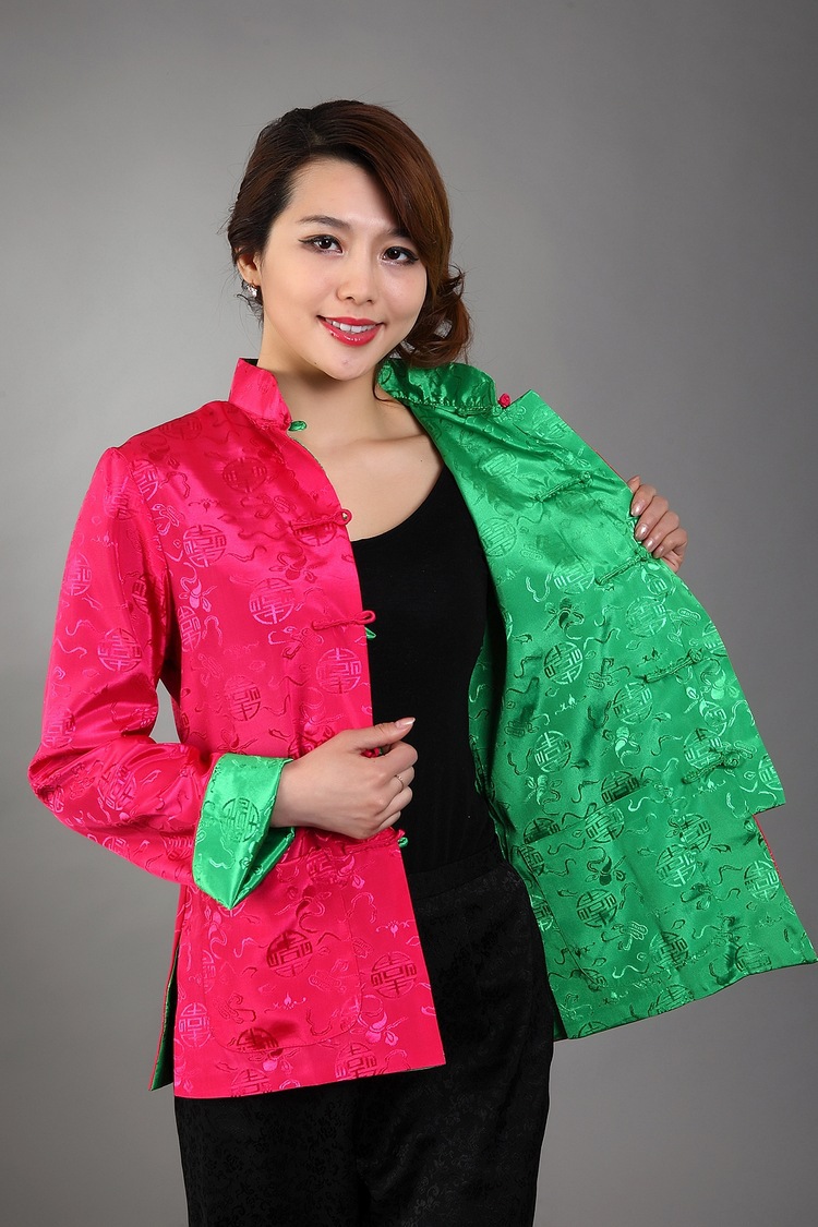 批发绿色外套丝绸双面穿秋冬季精品高级女士上衣古典中式女装唐装