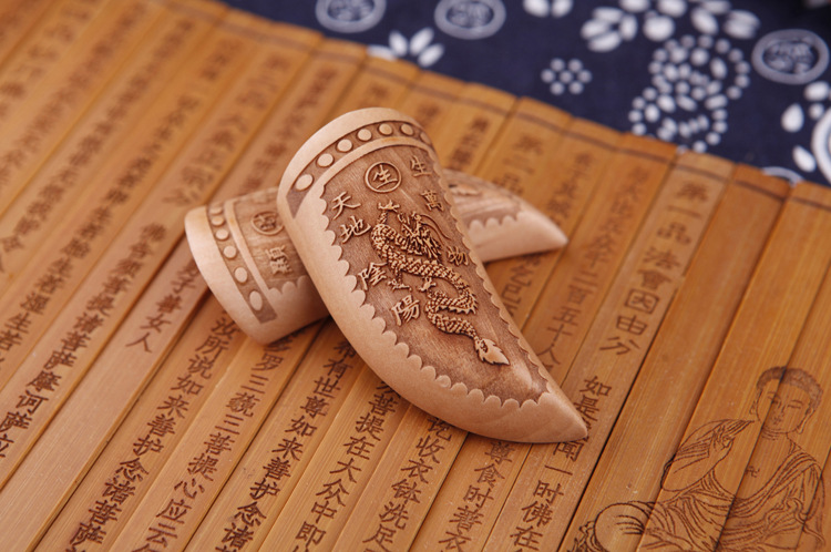 文王风水工艺品 圣卦批发 双龙桃木羊角圣卦 占卜算卦 风水用品