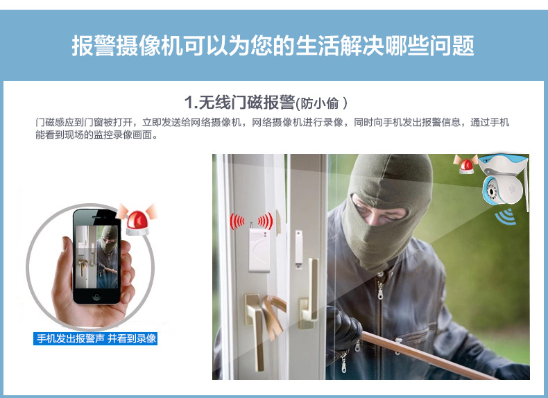 高清无线监控摄像头手机wifi红外线防盗报警器