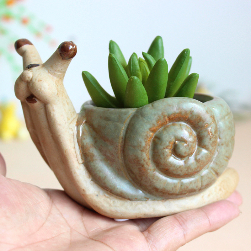 厂家直销zakka蜗牛花盆 高温创意陶瓷花盆 德化花盆厂家2929