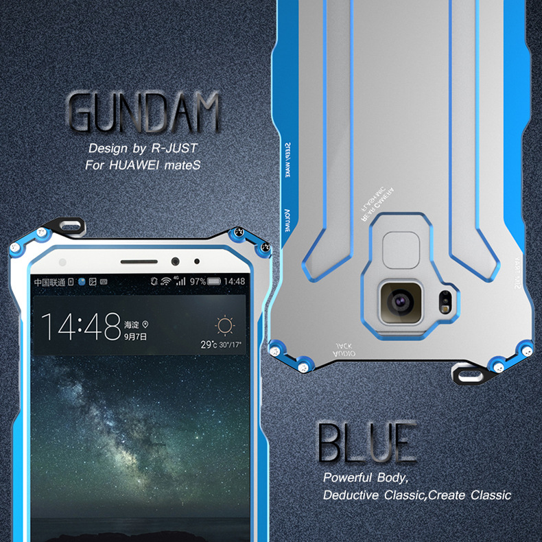 R-JUST GUNDAMAerospace Aluminum Contrast Color Shockproof Metal Shell Outdoor Protection Case for Huawei Mate S