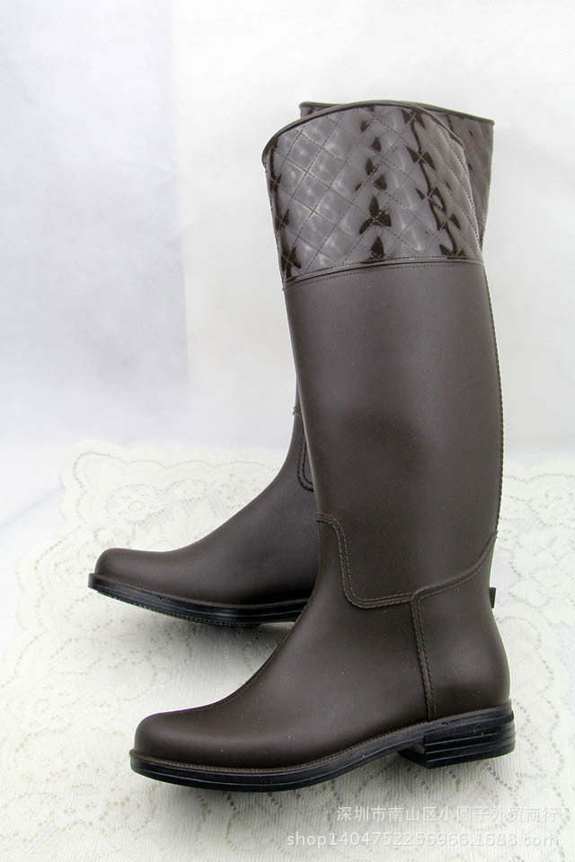 时尚高筒马靴雨鞋菱格女士雨靴水鞋套鞋女长