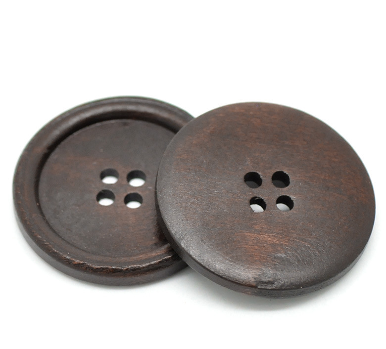 外贸热销 圆形凹陷四孔木质纽扣40mm 大号diy木质文艺扣子辅料64l
