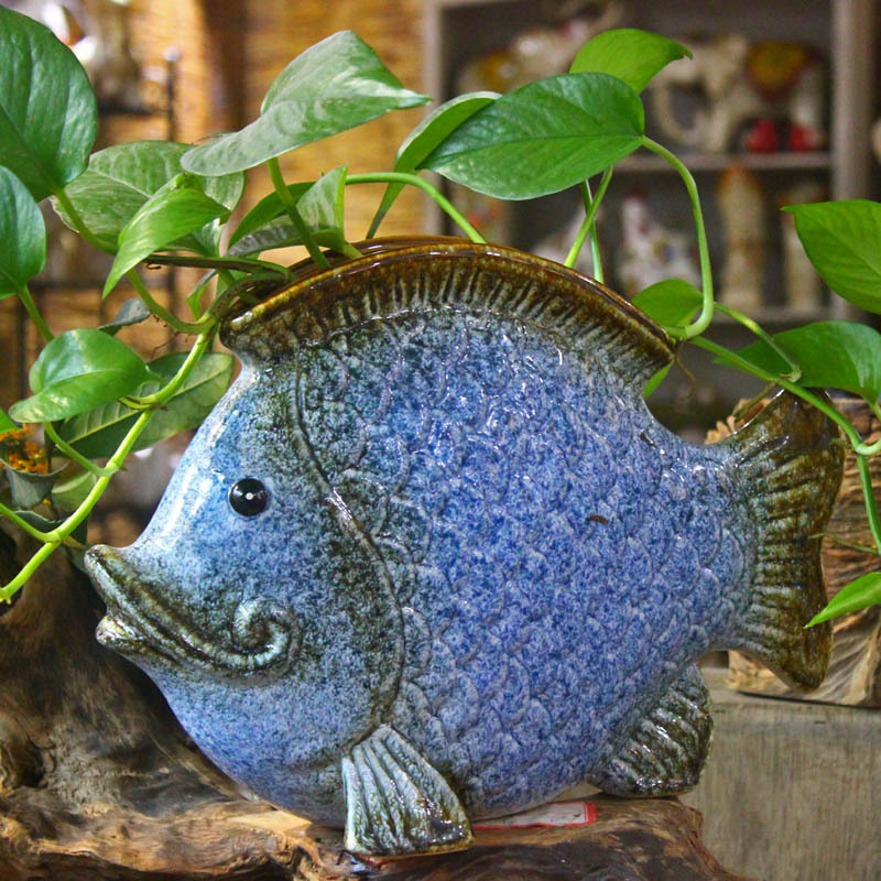 陶瓷工艺品招财年年有余鱼陶瓷花瓶动物摆件欧美摆件迷你小花瓶