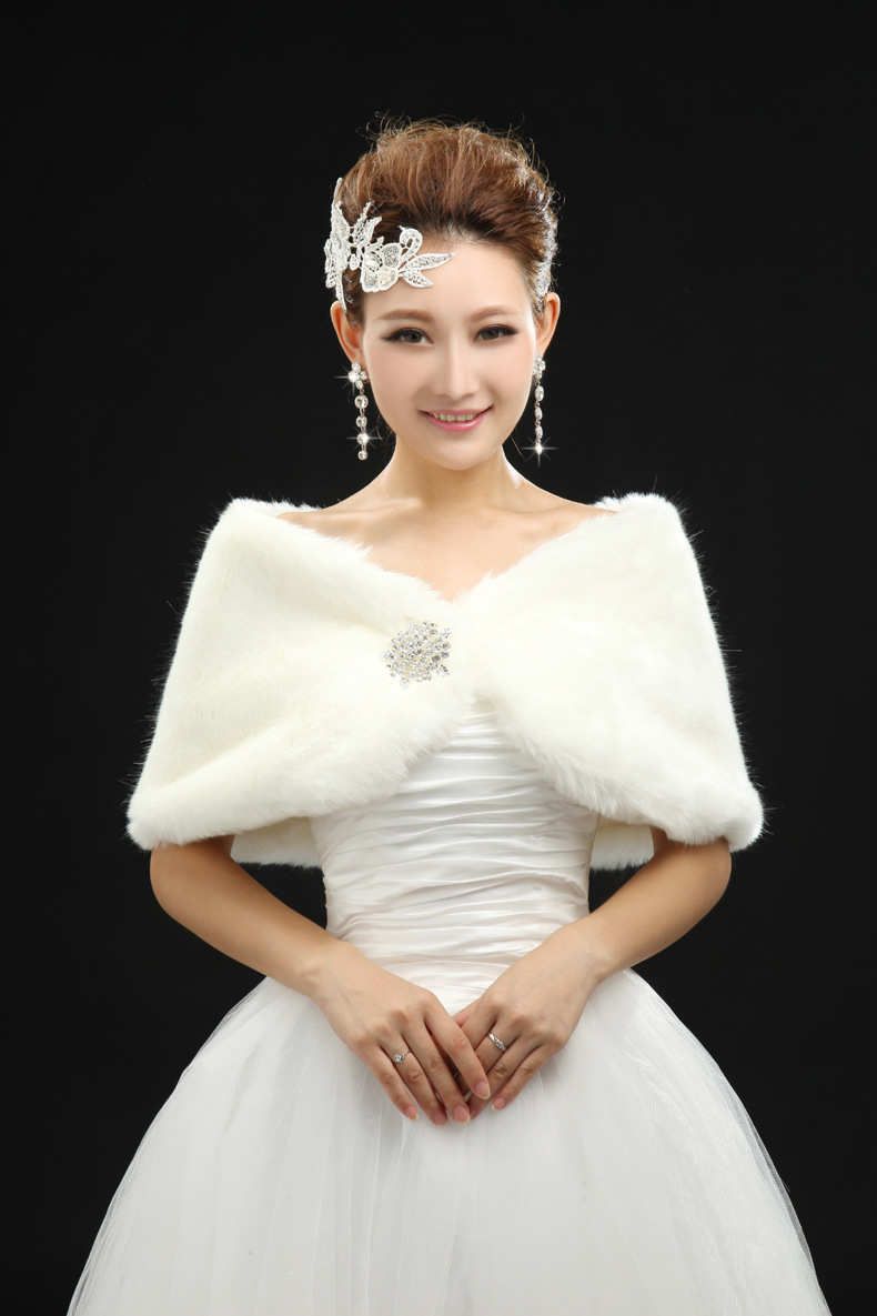 新娘伴娘披肩婚纱配件冬季毛 白色加厚保暖