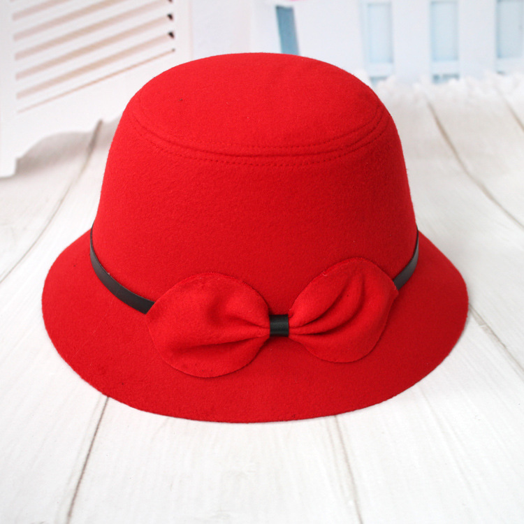 秋冬季女士盆帽 仿羊毛呢蝴蝶结时装帽出游帽防风帽女士帽子尾货
