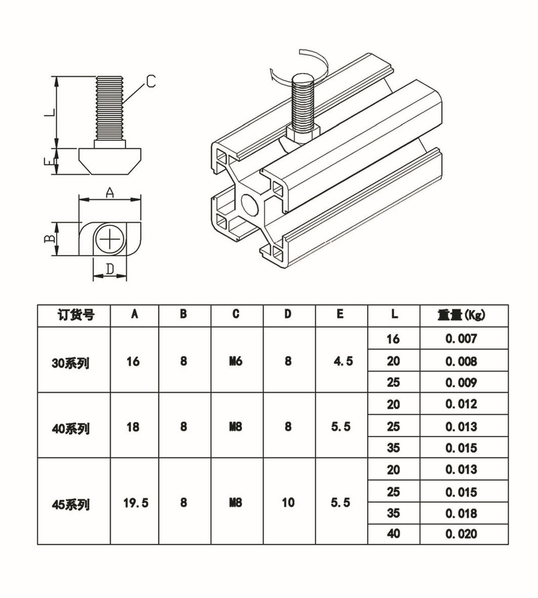 厂家可定制工业铝型材配件铝型材用连接件 欧标型材t型螺栓 螺栓