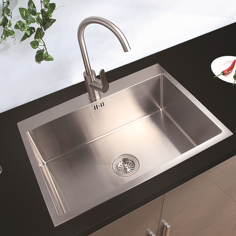 厨房水槽单槽sus304不锈钢拉丝水槽洗菜盆加厚欧式手工水槽套餐