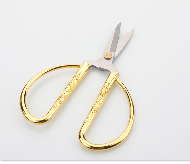 阳江喜庆用品金色合金龙凤剪刀 手工纸剪办工金剪家用剪刀3号