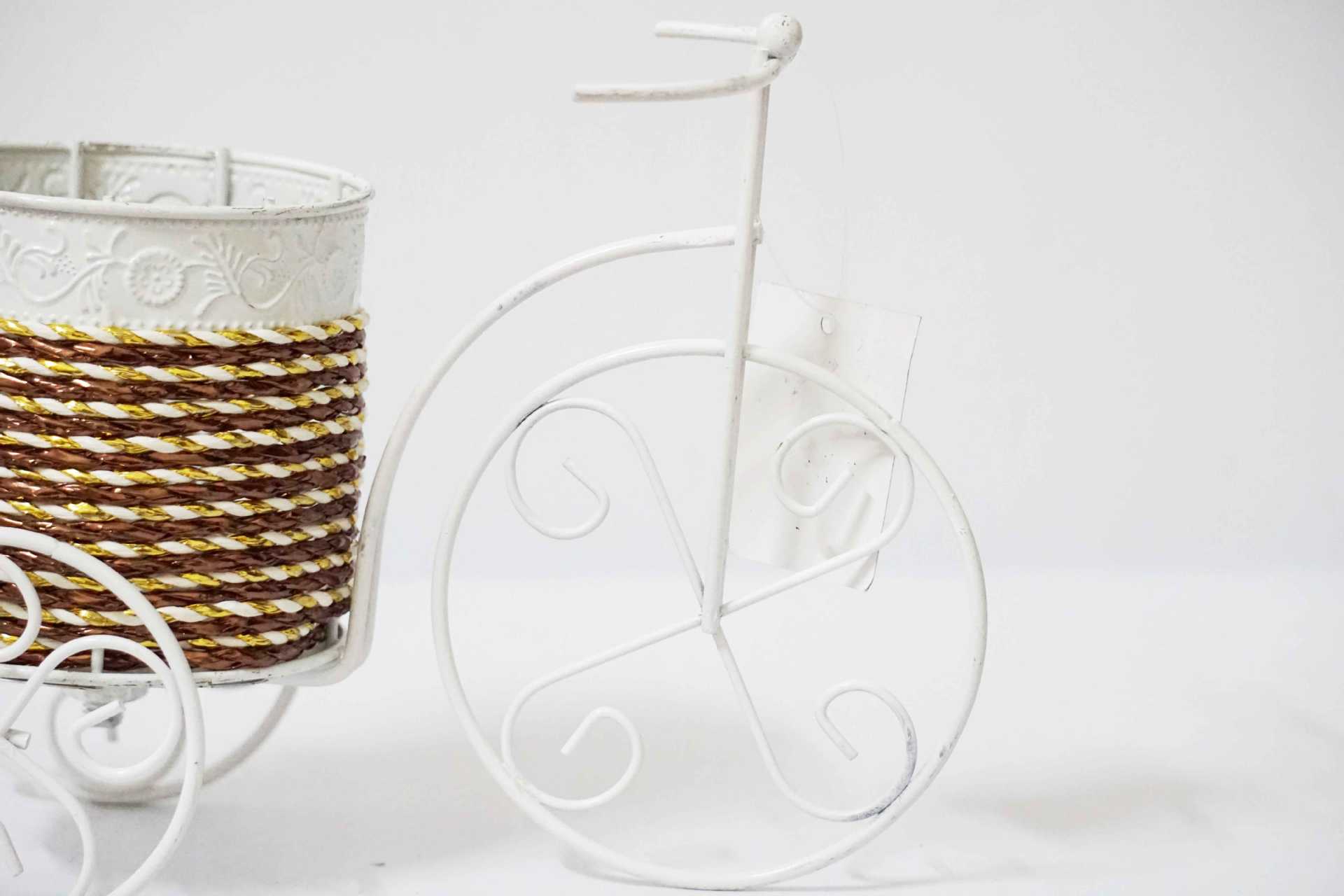 华青欧式花瓶 铁艺花篮三轮车桌面摆件工艺品 手工编织假花插.