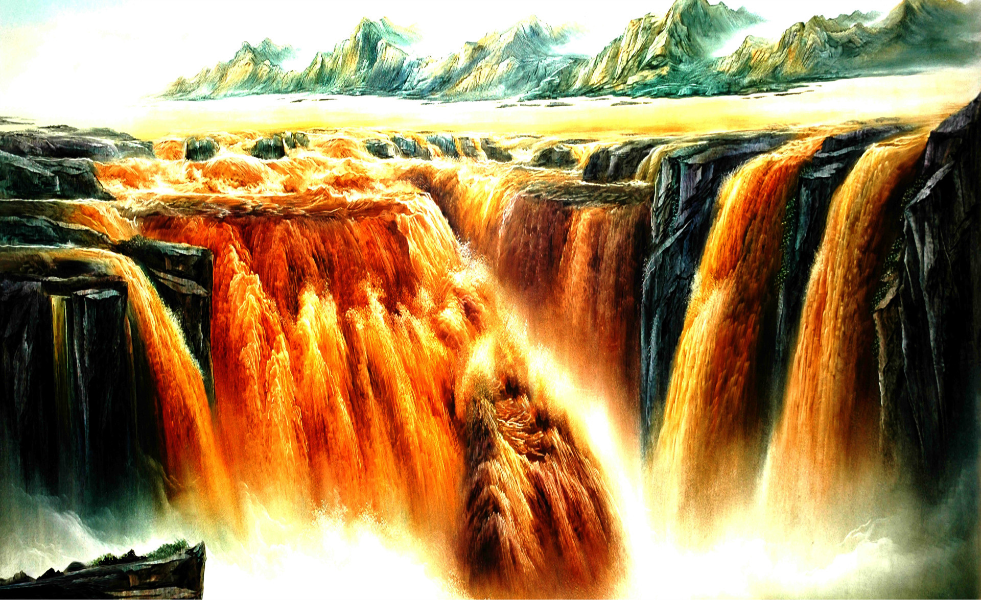 佛山彩雕背景墙厂家 瓷砖电视背景墙3d幻彩雕刻中华魂山水壁画