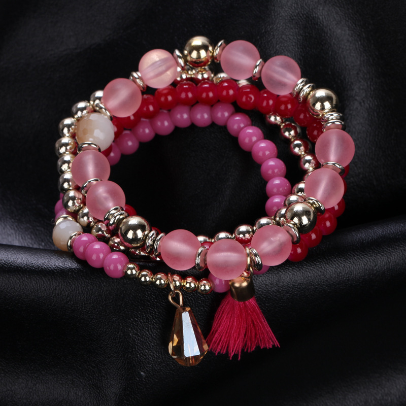 速卖通热卖女手链 多层琉璃石手链 布艺流苏手饰 白富美饰品批发