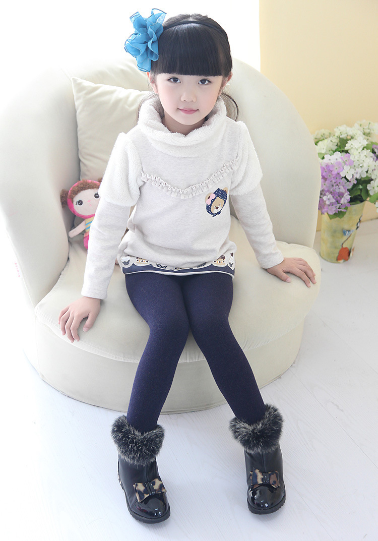 冬季加绒加厚无缝七彩棉九分踩脚一体裤 儿童打底裤批发 代发