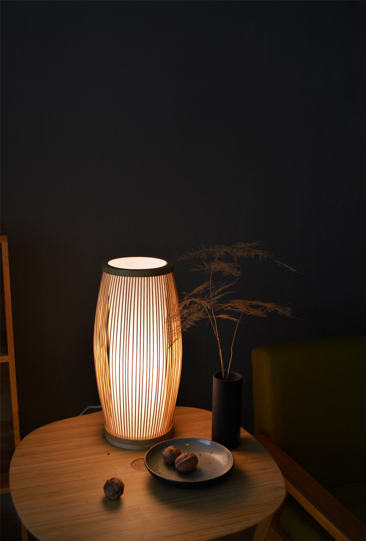 热销新中式竹艺木质田园床头台灯北欧简约酒店卧室创意led小台灯