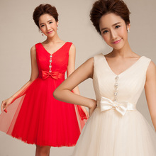 一件代发韩版小礼服短款一字肩新娘结婚礼服伴娘连衣裙女蓬蓬裙