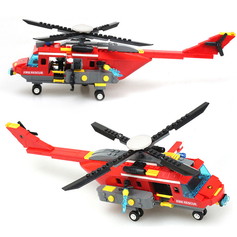 jh-9214儿童积木玩具 重型直升机拼插拼装消防系列积木益智玩具