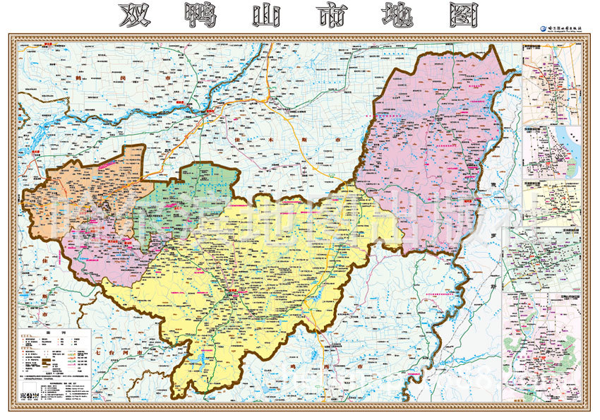 黑龙江省 双鸭山市地图 行政区划 街区 包邮图片