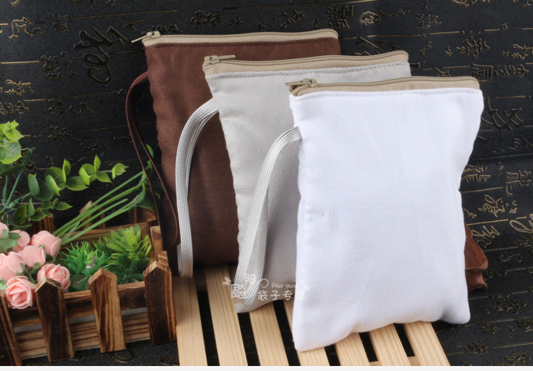 纯色仿麂皮绒布袋拉链抽绳袋双层加厚毛巾搓佛珠零钱包收纳小包.