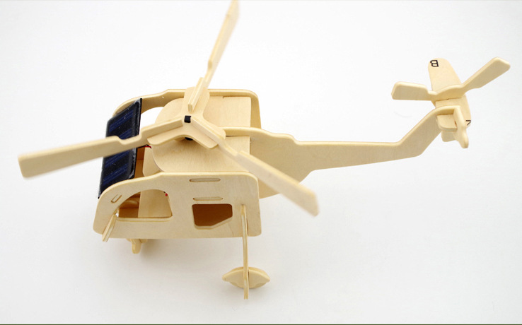 太阳能木制玩具飞机 益智diy拼装直升飞机模型 新奇特礼品