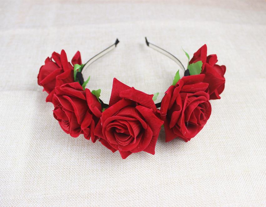 速卖通爆款丝绒大玫瑰花环发箍新娘伴娘花环写真影楼拍摄道具头饰