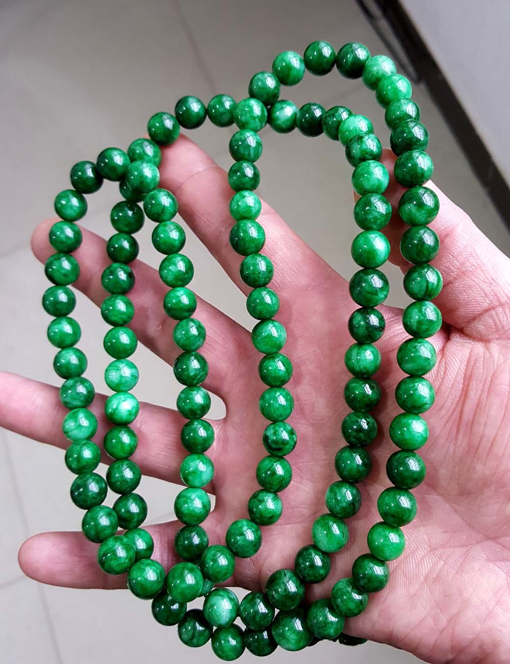正品天然缅甸翡翠祖母绿干青铁龙生手链108颗佛珠手串男女款礼物