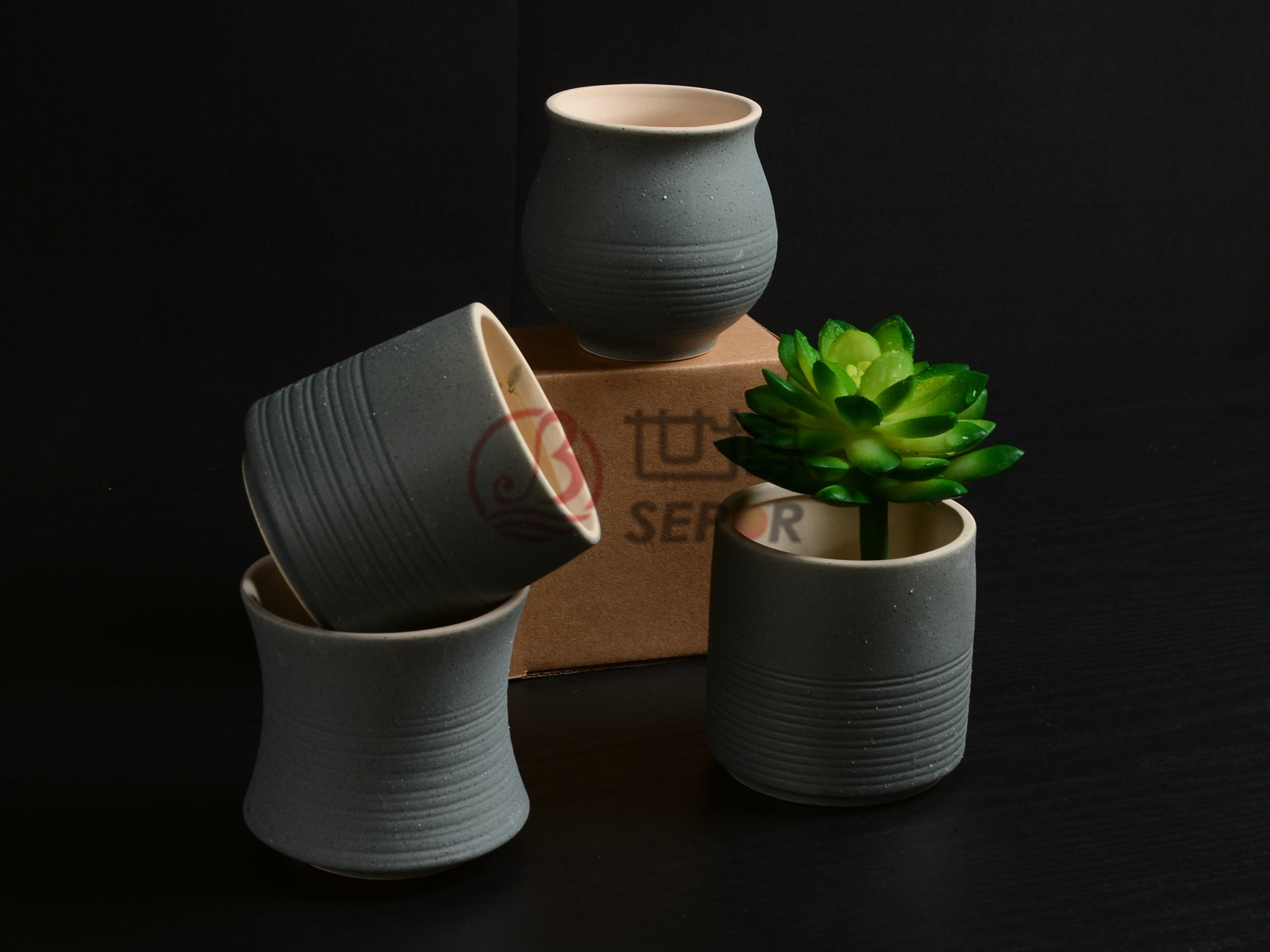 素烧吸水花盆陶瓷工艺品 多肉植物花盆带孔透气简约创意粗陶花器