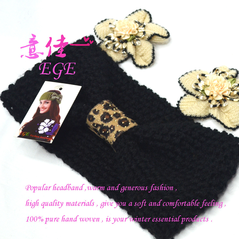 Factory Direct Sale Knitted Hair Band New Women's Wool Knitted Hair Band Leopard Bow Leopard Print Hair Ring