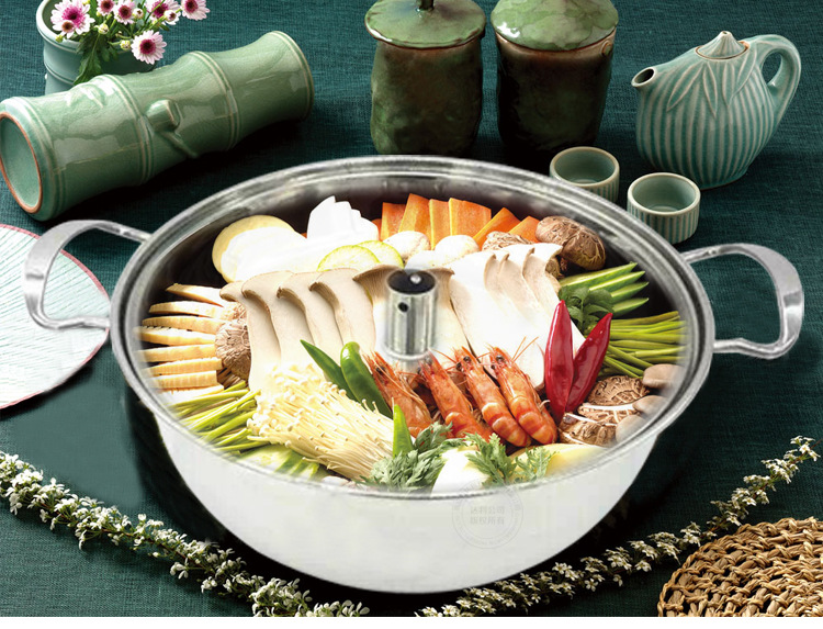 【达利】厂家直销 不锈钢带磁加厚蒸汽火锅 涮肉火锅 桑拿火锅 锅