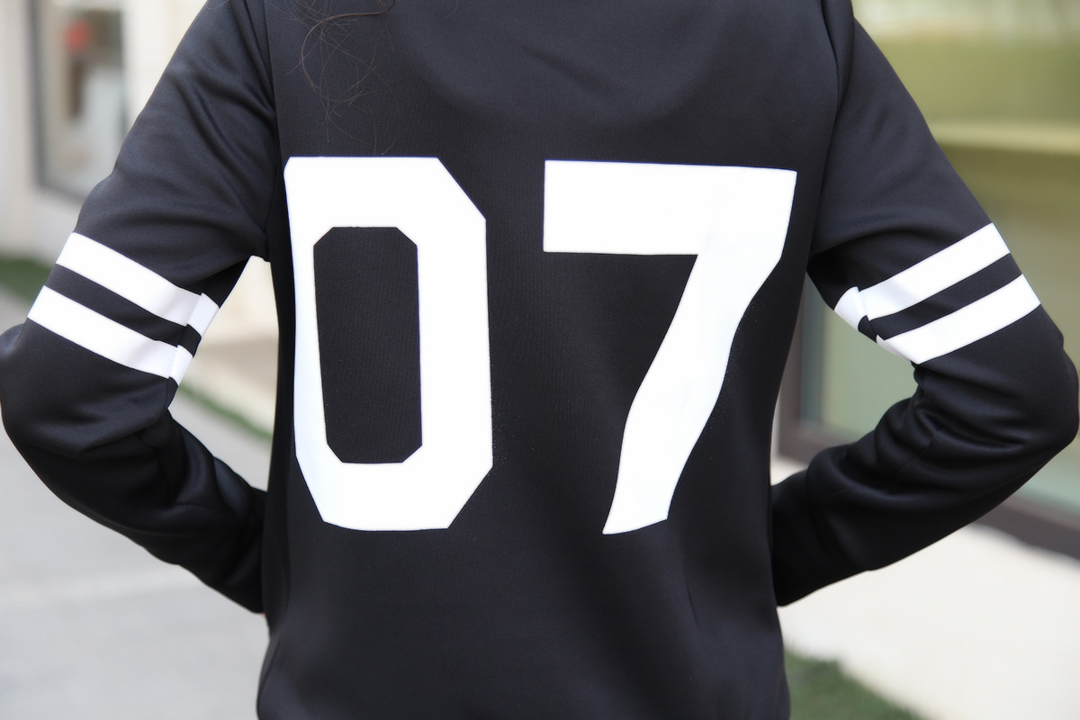 欧洲站2015春秋新款07数字修身显瘦长袖休闲运动服卫衣套装裤潮