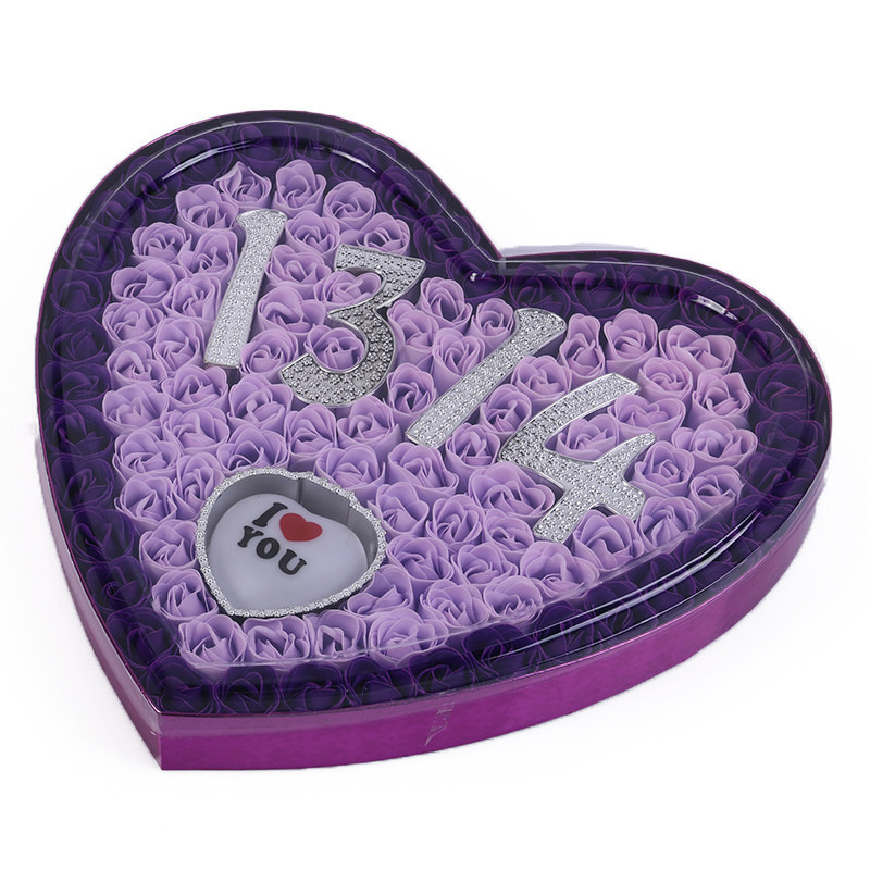 香皂花七夕情人节创意礼品 新款i love you 1314仿真花爱心礼盒