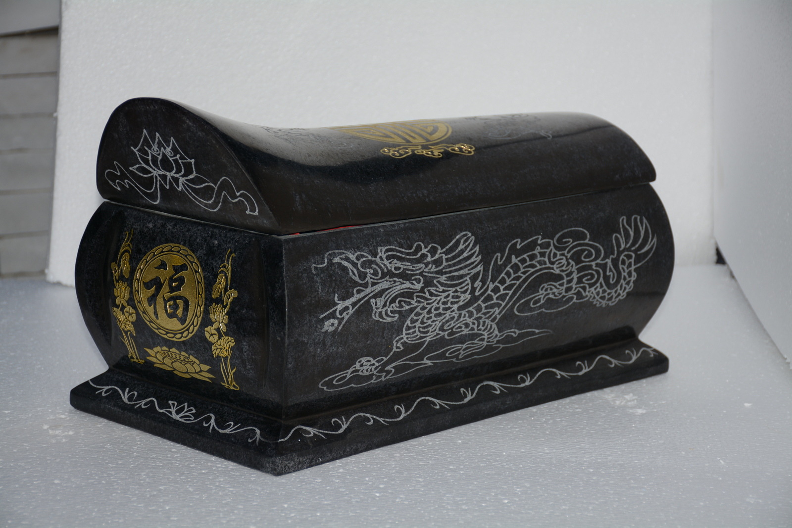 纯天然硬料花岗岩玉黑玉棺材五福棺龙凤棺男女通用款批发