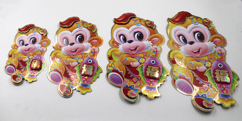 e526 猴年可爱猴立体猴贴 大中小号春节卡通动漫门贴贴画厂家直销