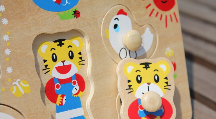 日本外贸 巧虎拼图手抓板嵌板 木制玩具 儿童动物拼板 早教益智