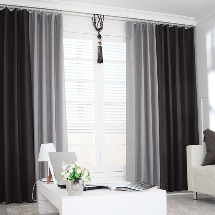 新款纯色方格麻席织麻布窗帘布宾馆工程遮光加厚隔热窗帘批发定制